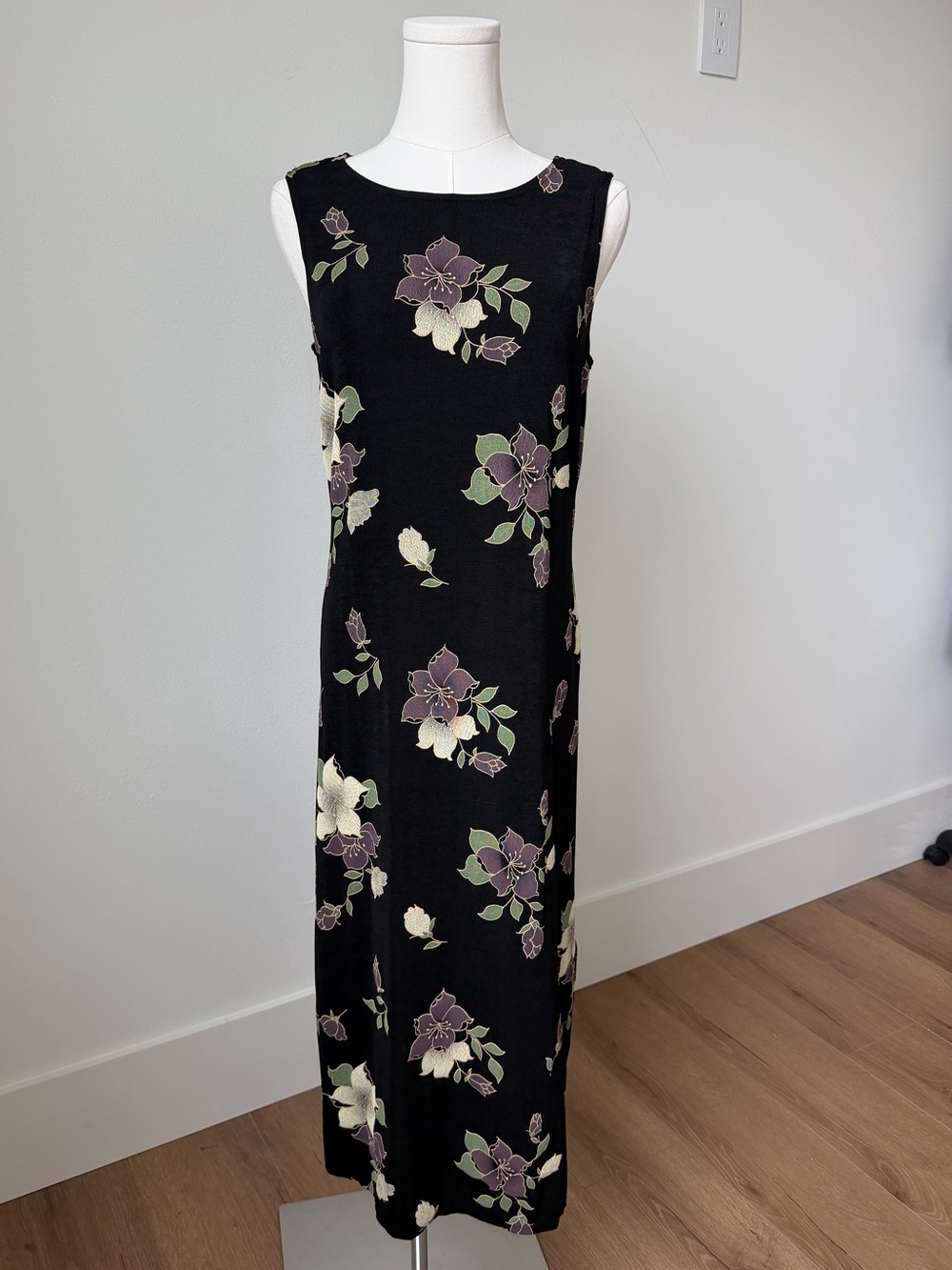 Y2K Black Stretchy Floral Sleeveless Maxi Dress